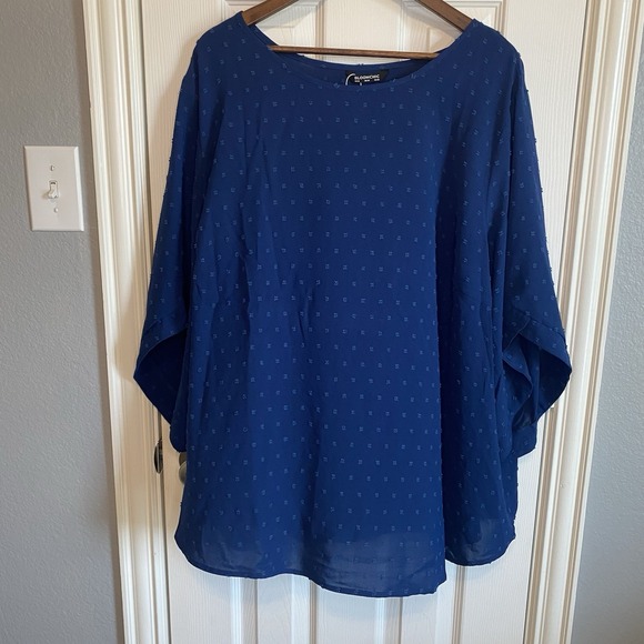 Bloomchic Blue Navy Swiss Dot Long Sleeve Tunic Blouse NWOT Women's Size 26 XXL - Picture 1 of 4